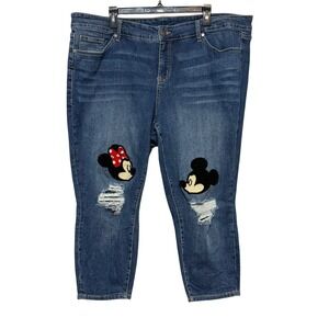 Disney Mickey Mouse Y2K Distressed Cropped Jeans Womens Sz22 Streetwear Normcore